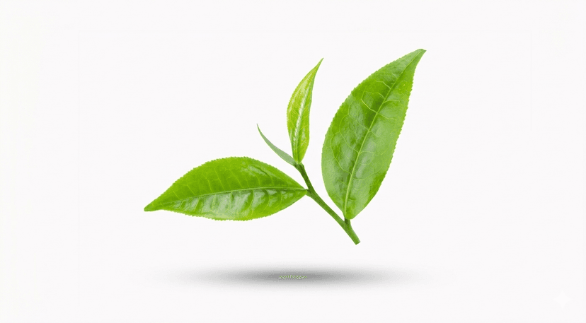 [Photo of green tea leaves]